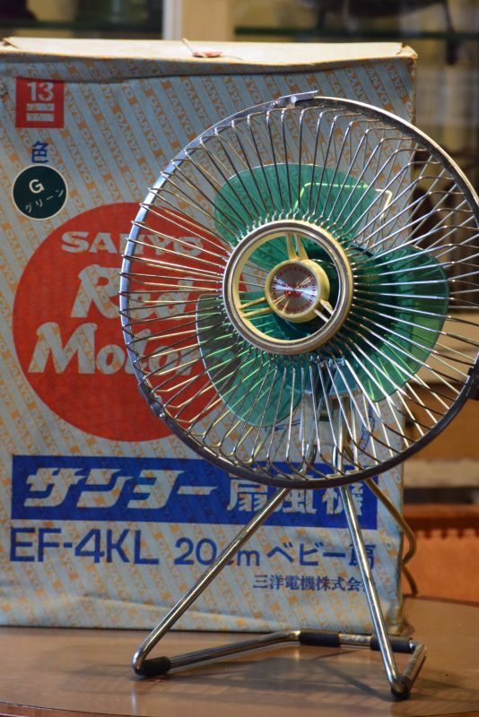 サンヨー  sanyo red motor 　扇風機 EF-4KL ベビー扇　グリーン　20センチファン　箱付　昭和レトロ扇風機　ミニ扇風機　コンパクト