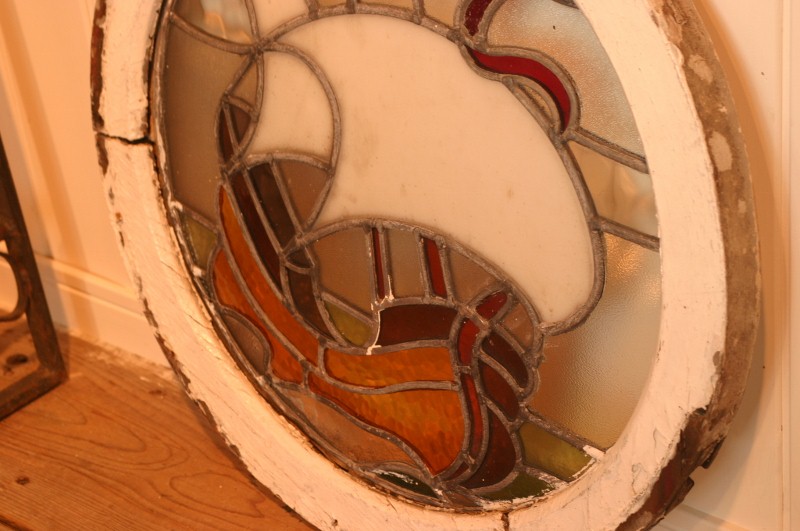 画像: イギリス、船のアンティークステンドグラス,ガレオン