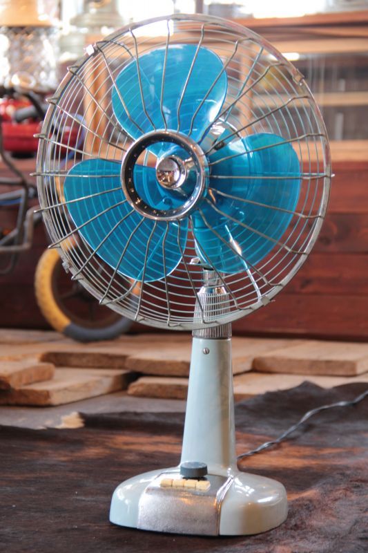富士電機製造扇風機　昭和レトロ　アンティーク　青色ファン